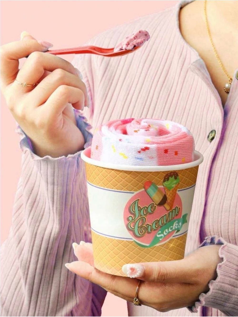 Ice Cream Socks - Pink Novelty Cup Socks